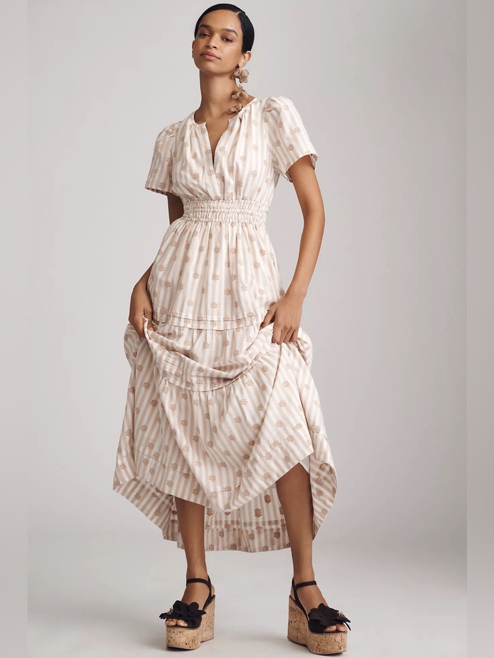 Anthropologie Somerset Embroidered Floral
Maxi Dress - Tan Stripe 1X (NWT)